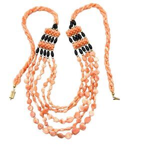 Vintage 14K Gold Womens Necklace Angel Skin Coral Coral Multi Strand 44 Grams